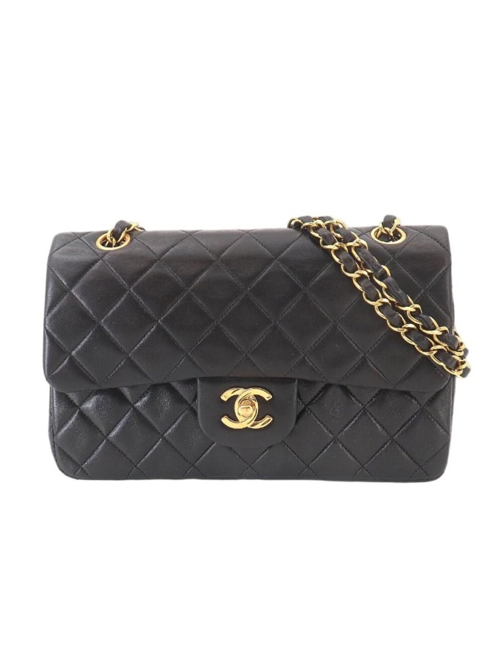 Chanel Quilted 23 Chain Shoulder Bag Lambskin Black Gold Vintage